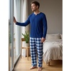 image:imageSWOMOG Mens Pajamas Set 2PC Flannel Long Sleeve Pjs Soft Loungewear Christmas Plaid Sleepwear with PocketsNavy Blue Plaid