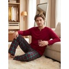 image:imageSWOMOG Mens Pajamas Set 2PC Flannel Long Sleeve Pjs Soft Loungewear Christmas Plaid Sleepwear with PocketsWine Red Green Plaid