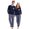 image:imageSWOMOG 100 Cotton Couples Matching Pajama Set Christmas Pajamas Buffalo Plaid Sleepwear Soft PJ Set with PocketsDark Blue Plaid