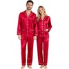 image:imageSWOMOG Couples Matching Pajamas Set Women amp Men Satin Long Sleeve Sleepwear Soft Button Down Pj Set Silk LoungewearLight Red