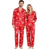 image:imageSWOMOG Couples Matching Pajamas Set Women amp Men Satin Long Sleeve Sleepwear Soft Button Down Pj Set Silk LoungewearRed Christmas Oh Print