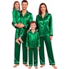 image:imageSWOMOG Family Matching Christmas Pajamas Set Silk Satin Long Sleeve Sleepwear WomenMenKids Button Down Loungewear Pj SetEmerald Green