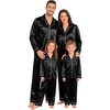 image:imageSWOMOG Family Matching Christmas Pajamas Silk Satin Long Sleeve Button Down 2Pcs Festival Sleepwear for MenWomen amp KidsBlack