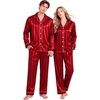 image:imageSWOMOG Family Matching Pajamas Sets Long Sleeve 2 Pcs Silk Satin PJs SetsRed Striped