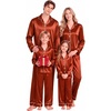 image:imageSWOMOG Family Matching Pajamas Sets Long Sleeve 2 Pcs Silk Satin PJs SetsRust Brown