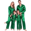 image:imageSWOMOG Matching Family Christmas Pajamas Set Couple Silk Satin Pj Set Button Down WomenMenKids Holiday SleepwearGreen