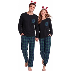 image:imageSWOMOG 100 Cotton Couples Matching Pajama Set Christmas Pajamas Buffalo Plaid Sleepwear Soft PJ Set with PocketsBlue Green Palid