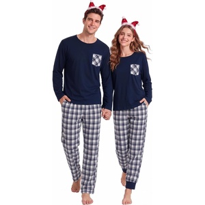 image:imageSWOMOG 100 Cotton Couples Matching Pajama Set Christmas Pajamas Buffalo Plaid Sleepwear Soft PJ Set with PocketsBlue White Plaid