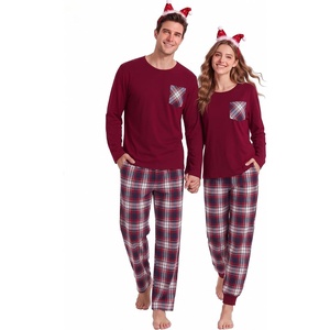image:imageSWOMOG 100 Cotton Couples Matching Pajama Set Christmas Pajamas Buffalo Plaid Sleepwear Soft PJ Set with PocketsBurgundy Plaid