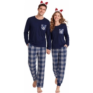 image:imageSWOMOG 100 Cotton Couples Matching Pajama Set Christmas Pajamas Buffalo Plaid Sleepwear Soft PJ Set with PocketsDark Blue Plaid