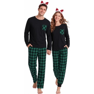 image:imageSWOMOG 100 Cotton Couples Matching Pajama Set Christmas Pajamas Buffalo Plaid Sleepwear Soft PJ Set with PocketsGreen Black Plaid