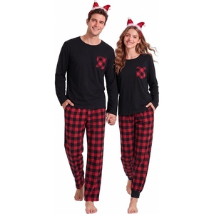 image:imageSWOMOG 100 Cotton Couples Matching Pajama Set Christmas Pajamas Buffalo Plaid Sleepwear Soft PJ Set with PocketsRed Black Plaid