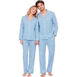 image:imageSWOMOG 100 Cotton Couples Matching Pajama Sets Xmas Long Sleeve Pj SetsBlue Striped