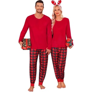 image:imageSWOMOG Christmas Family Matching Pajamas Set Plaid Pajamas for Men Women Set Soft 2 pcs Long Sleeve Sleepwear Pjs SetRed Green Plaid Pantswith Pockets