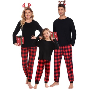 image:imageSWOMOG Christmas Family Matching Pajamas Set Plaid Pajamas for Men Women Set Soft 2 pcs Long Sleeve Sleepwear Pjs SetRed Plaid Pantswith Pockets