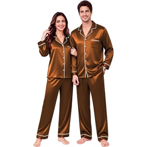 image:imageSWOMOG Christmas Family Matching Pajamas Sets Couple Silk Satin Long Sleeve WomenMenKids Button Down 2 Pcs PJs SetsDark Brick Red