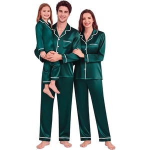 image:imageSWOMOG Christmas Family Matching Pajamas Sets Couple Silk Satin Long Sleeve WomenMenKids Button Down 2 Pcs PJs SetsDeep Green