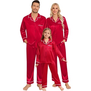 image:imageSWOMOG Christmas Family Matching Pajamas Sets Couple Silk Satin Long Sleeve WomenMenKids Button Down 2 Pcs PJs SetsRed