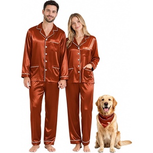 image:imageSWOMOG Couples Matching Pajamas Set Women amp Men Satin Long Sleeve Sleepwear Soft Button Down Pj Set Silk LoungewearRust Brown