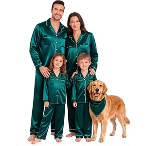 image:imageSWOMOG Family Matching Christmas Pajamas Silk Satin Long Sleeve Button Down 2Pcs Festival Sleepwear for MenWomen amp KidsDeep Green