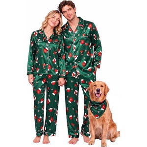 image:imageSWOMOG Family Matching Christmas Pajamas Silk Satin Long Sleeve Button Down 2Pcs Festival Sleepwear for MenWomen amp KidsGreen Christmas Santa