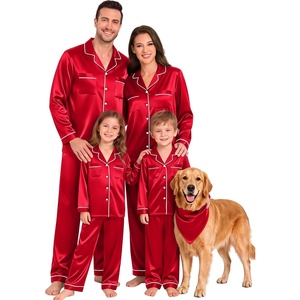 image:imageSWOMOG Family Matching Christmas Pajamas Silk Satin Long Sleeve Button Down 2Pcs Festival Sleepwear for MenWomen amp KidsRed