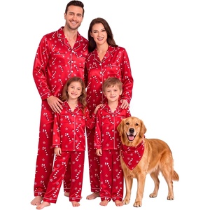 image:imageSWOMOG Family Matching Christmas Pajamas Silk Satin Long Sleeve Button Down 2Pcs Festival Sleepwear for MenWomen amp KidsRed Candy Cane