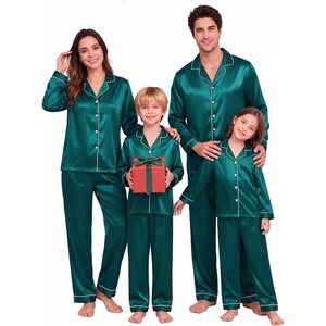 image:imageSWOMOG Family Matching Pajamas Sets Long Sleeve 2 Pcs Silk Satin PJs SetsDeep Green