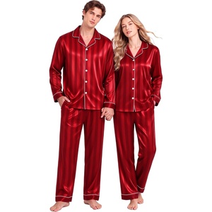 image:imageSWOMOG Family Matching Pajamas Sets Long Sleeve 2 Pcs Silk Satin PJs SetsRed Striped
