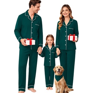 image:imageSWOMOG Long Sleeve Matching Family Pajama Set Christmas Pajama Button Down Holiday Sleepwear Set Pet Green XLarge