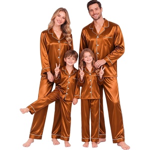 image:imageSWOMOG Matching Family Christmas Pajamas Set Couple Silk Satin Pj Set Button Down WomenMenKids Holiday SleepwearCaramel