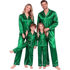 image:imageSWOMOG Matching Family Christmas Pajamas Set Couple Silk Satin Pj Set Button Down WomenMenKids Holiday SleepwearGreen