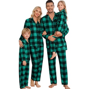 image:imageSWOMOG Matching Family Pajama Set Long Sleeve Christmas Pajama Button Down Holiday Sleepwear Set with PocketsGreen Plaid