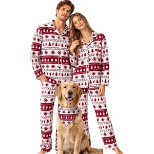 image:imageSWOMOG Matching Family Pajama Set Long Sleeve Christmas Pajama Button Down Holiday Sleepwear Set with PocketsWhite Red Christmas