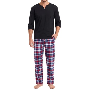 image:imageSWOMOG Mens Pajamas Set 2PC Flannel Long Sleeve Pjs Soft Loungewear Christmas Plaid Sleepwear with PocketsBlack Red Plaid