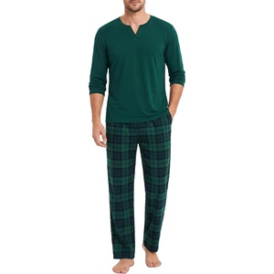 image:imageSWOMOG Mens Pajamas Set 2PC Flannel Long Sleeve Pjs Soft Loungewear Christmas Plaid Sleepwear with PocketsDeep Greyblack Plaid