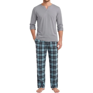 image:imageSWOMOG Mens Pajamas Set 2PC Flannel Long Sleeve Pjs Soft Loungewear Christmas Plaid Sleepwear with PocketsLight Greyblack Plaid