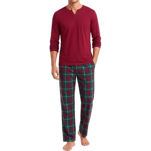 image:imageSWOMOG Mens Pajamas Set 2PC Flannel Long Sleeve Pjs Soft Loungewear Christmas Plaid Sleepwear with PocketsWine Red Green Plaid