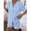 image:imageSWOMOG 100 Cotton Pajama Set For Women 2PCS Striped Pjs Set Short Sleeve Shirts with Pockets Button Down Cute LoungewearBlue Gingham