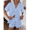 image:imageSWOMOG 100 Cotton Pajama Set For Women 2PCS Striped Pjs Set Short Sleeve Shirts with Pockets Button Down Cute LoungewearBlue Gingham