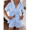 image:imageSWOMOG 100 Cotton Pajama Set For Women 2PCS Striped Pjs Set Short Sleeve Shirts with Pockets Button Down Cute LoungewearBlue Striped