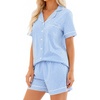 image:imageSWOMOG 100 Cotton Pajama Set For Women 2PCS Striped Pjs Set Short Sleeve Shirts with Pockets Button Down Cute LoungewearBlue Striped