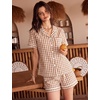 image:imageSWOMOG 100 Cotton Pajama Set For Women 2PCS Striped Pjs Set Short Sleeve Shirts with Pockets Button Down Cute LoungewearBrown Gingham