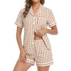image:imageSWOMOG 100 Cotton Pajama Set For Women 2PCS Striped Pjs Set Short Sleeve Shirts with Pockets Button Down Cute LoungewearBrown Gingham