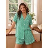 image:imageSWOMOG 100 Cotton Pajama Set For Women 2PCS Striped Pjs Set Short Sleeve Shirts with Pockets Button Down Cute LoungewearGreen Gingham
