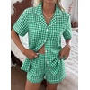 image:imageSWOMOG 100 Cotton Pajama Set For Women 2PCS Striped Pjs Set Short Sleeve Shirts with Pockets Button Down Cute LoungewearGreen Gingham