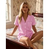 image:imageSWOMOG 100 Cotton Pajama Set For Women 2PCS Striped Pjs Set Short Sleeve Shirts with Pockets Button Down Cute LoungewearPink Gingham