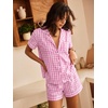 image:imageSWOMOG 100 Cotton Pajama Set For Women 2PCS Striped Pjs Set Short Sleeve Shirts with Pockets Button Down Cute LoungewearPink Gingham