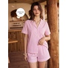 image:imageSWOMOG 100 Cotton Pajama Set For Women 2PCS Striped Pjs Set Short Sleeve Shirts with Pockets Button Down Cute LoungewearPink Striped