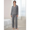 image:imageSWOMOG 100 Cotton Pajama Set for Women 2 PCS Long Sleeve Striped Pjs Set Button Down Sleepwear with PantsBlack Gingham
